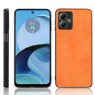 For Motorola Moto G14 Cow Pattern Sewing Back Cover Phone Case(Orange) - 1