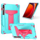 For Samsung Galaxy Tab S9 FE+ / S9+ T Holder Robot Silicone Hybrid PC Tablet Case(Mint Rose Red) - 1