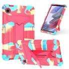 For Samsung Galaxy Tab A9 T Holder Robot Silicone Hybrid PC Tablet Case(Camouflage Rose Red) - 1