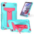 For Samsung Galaxy Tab A9 T Holder Robot Silicone Hybrid PC Tablet Case(Mint Rose Red) - 1