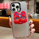 For iPhone 15 Pro Max New Year Lion Dance Plush Doll Phone Case(Grey Back Red Lion) - 1