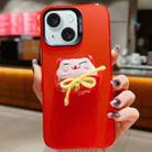 For iPhone 15 Plus New Year Lion Dance Plush Doll Phone Case(Lucky Cat) - 1