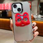 For iPhone 15 Plus New Year Lion Dance Plush Doll Phone Case(Grey Back Red Lion) - 1