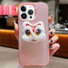 For iPhone 14 Pro Max New Year Lion Dance Plush Doll Phone Case(Pink Back White Lion) - 1