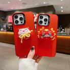For iPhone 13 Pro New Year Lion Dance Plush Doll Phone Case(Red Back White Lion) - 2