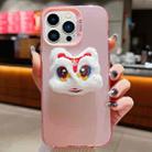For iPhone 13 Pro New Year Lion Dance Plush Doll Phone Case(Pink Back White Lion) - 1