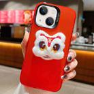 For iPhone 13 New Year Lion Dance Plush Doll Phone Case(Red Back White Lion) - 1