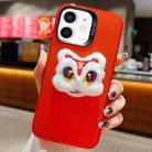 For iPhone 12 New Year Lion Dance Plush Doll Phone Case(Red Back White Lion) - 1