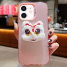 For iPhone 12 New Year Lion Dance Plush Doll Phone Case(Pink Back White Lion) - 1