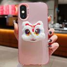 For iPhone X / XS New Year Lion Dance Plush Doll Phone Case(Pink Back White Lion) - 1