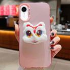 For iPhone XR New Year Lion Dance Plush Doll Phone Case(Pink Back White Lion) - 1