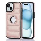 For iPhone 15 Piano Key Hollow Cutout PU Phone Case(Rose Gold) - 1