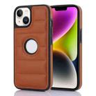 For iPhone 14 Piano Key Hollow Cutout PU Phone Case(Brown) - 1