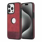 For iPhone 15 Pro Max Splicing Sewing Hollow Cutout PU Phone Case(Red) - 1