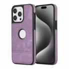 For iPhone 15 Pro Max Splicing Sewing Hollow Cutout PU Phone Case(Purple) - 1