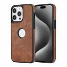 For iPhone 15 Pro Max Splicing Sewing Hollow Cutout PU Phone Case(Brown) - 1