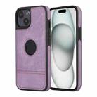 For iPhone 15 Splicing Sewing Hollow Cutout PU Phone Case(Purple) - 1