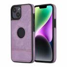 For iPhone 14 Plus Splicing Sewing Hollow Cutout PU Phone Case(Purple) - 1