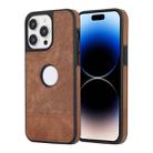 For iPhone 14 Pro Max Splicing Sewing Hollow Cutout PU Phone Case(Brown) - 1