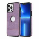 For iPhone 13 Pro Max Splicing Sewing Hollow Cutout PU Phone Case(Purple) - 1