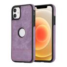 For iPhone 12 / 12 Pro Splicing Sewing Hollow Cutout PU Phone Case(Purple) - 1