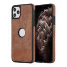 For iPhone 11 Pro Max Splicing Sewing Hollow Cutout PU Phone Case(Brown) - 1