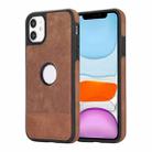 For iPhone 11 Splicing Sewing Hollow Cutout PU Phone Case(Brown) - 1