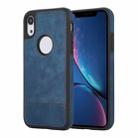 For iPhone XR Splicing Sewing Hollow Cutout PU Phone Case(Blue) - 1