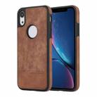 For iPhone XR Splicing Sewing Hollow Cutout PU Phone Case(Brown) - 1