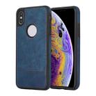 For iPhone XS Max Splicing Sewing Hollow Cutout PU Phone Case(Blue) - 1