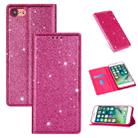 For iPhone 8 / 7 Ultrathin Glitter Magnetic Horizontal Flip Leather Case with Holder & Card Slots(Rose Red) - 1