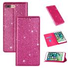 For iPhone 8 Plus / 7 Plus Ultrathin Glitter Magnetic Horizontal Flip Leather Case with Holder & Card Slots(Rose Red) - 1