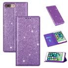 For iPhone 8 Plus / 7 Plus Ultrathin Glitter Magnetic Horizontal Flip Leather Case with Holder & Card Slots(Purple) - 1