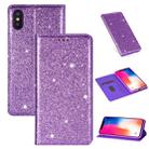 For iPhone X / XS Ultrathin Glitter Magnetic Horizontal Flip Leather Case with Holder & Card Slots(Purple) - 1