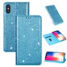 For iPhone XS Max Ultrathin Glitter Magnetic Horizontal Flip Leather Case with Holder & Card Slots(Sky Blue) - 1