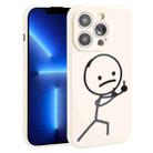 For iPhone 13 Pro Stickman Pattern Liquid Silicone Phone Case(White) - 1