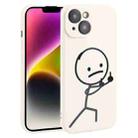 For iPhone 14 Plus Stickman Pattern Liquid Silicone Phone Case(White) - 1