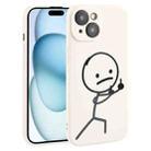 For iPhone 15 Stickman Pattern Liquid Silicone Phone Case(White) - 1