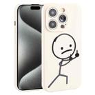 For iPhone 15 Pro Stickman Pattern Liquid Silicone Phone Case(White) - 1