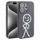 For iPhone 15 Pro Stickman Pattern Liquid Silicone Phone Case(Black) - 1