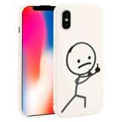 For iPhone XS / X Stickman Pattern Liquid Silicone Phone Case(White) - 1