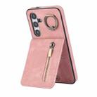 For Samsung Galaxy S24 5G Retro Ring and Zipper RFID Card Slot Phone Case(Pink) - 1