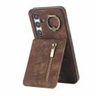 For Samsung Galaxy S24 5G Retro Ring and Zipper RFID Card Slot Phone Case(Brown) - 1