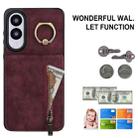 For Samsung Galaxy S25 Edge 5G Retro Ring and Zipper RFID Card Slot Phone Case(Wine Red) - 2