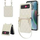 For Motorola Razr 40 Rhombic Texture Phone Case with Long & Short Lanyard(White) - 1