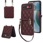 For Motorola Razr 40 Rhombic Texture Phone Case with Long & Short Lanyard(Wine Red) - 1