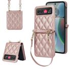 For Motorola Razr 40 Rhombic Texture Phone Case with Long & Short Lanyard(Rose Gold) - 1