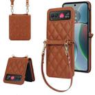 For Motorola Razr 40 Rhombic Texture Phone Case with Long & Short Lanyard(Brown) - 1