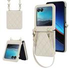 For Motorola Razr 40 Ultra Rhombic Texture Phone Case with Long & Short Lanyard(White) - 1