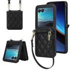 For Motorola Razr 40 Ultra Rhombic Texture Phone Case with Long & Short Lanyard(Black) - 1